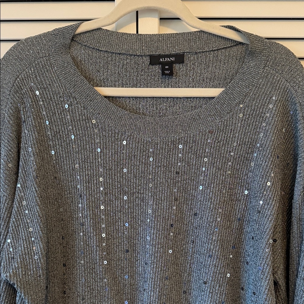 Alfani Silver Sequin Sweater Size 0X - Picture 3 of 6